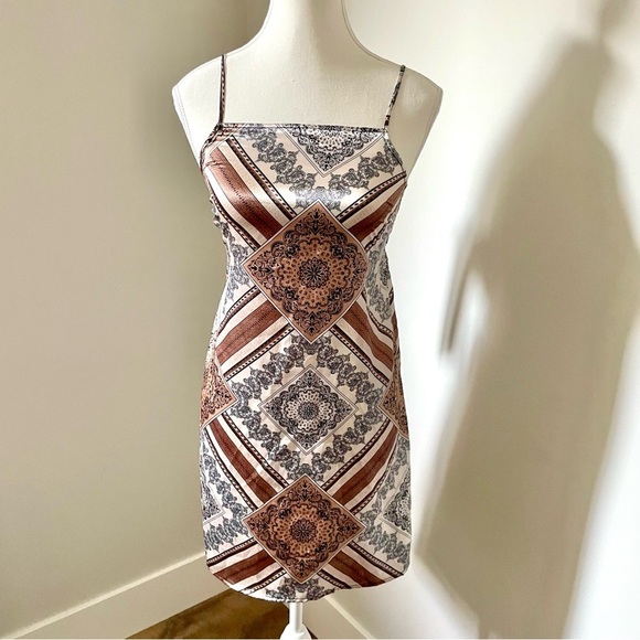 Ricki's Y2K Style Square Neck Satin Bandana Print Dress Size Small - Picture 1 of 12